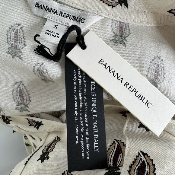 NWT Banana Republic‎ Viscose Linen Tie Neck Top SMALL Block Print Relaxed Blouse - Picture 17 of 17